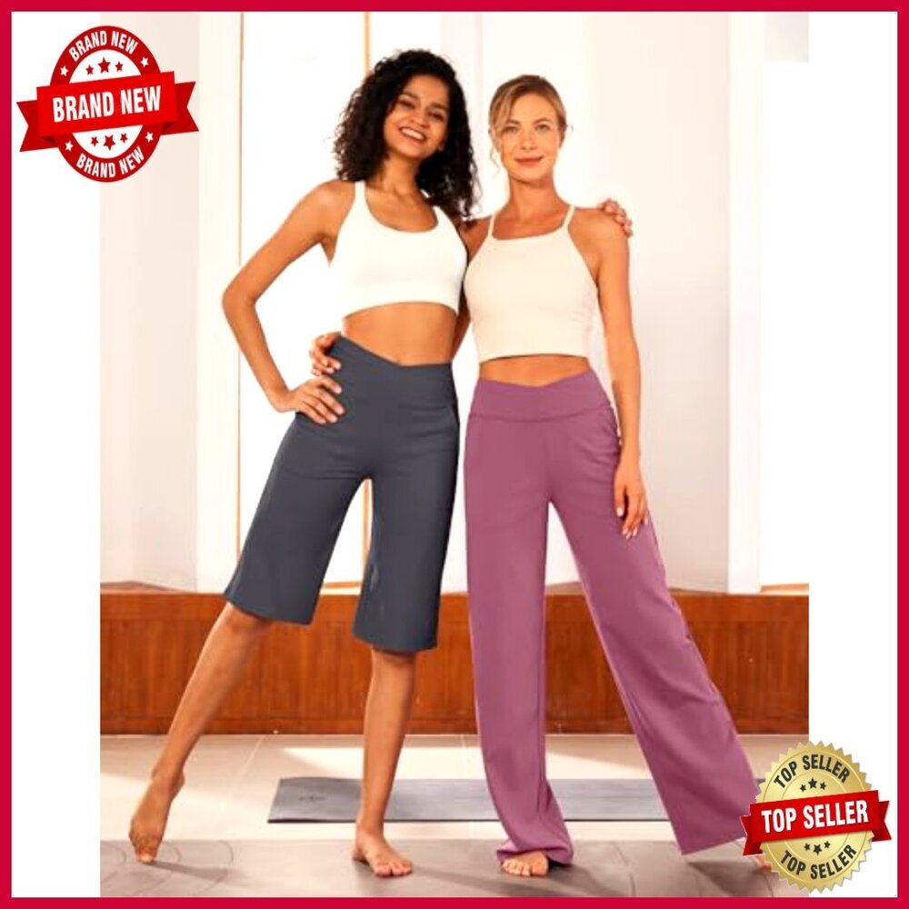 Wide Leg Yoga Pants with Pockets, Stretch Lounge Pants, Petite to Tall - Picture 2 of 5